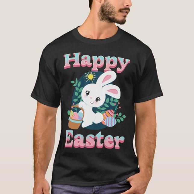 Happy Easter Cute Easter Bunny Egg Hunt Colourful  T-Shirt (Front)