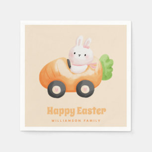 Happy Easter! Cute Easter Bunny in a Carrot Car Napkin
