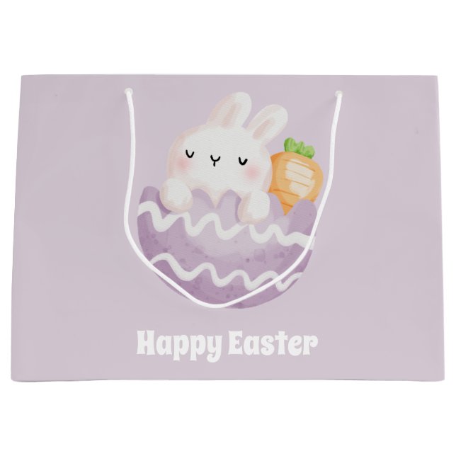 Happy Easter! Cute Easter Bunny in an Easter Egg  Large Gift Bag (Front)