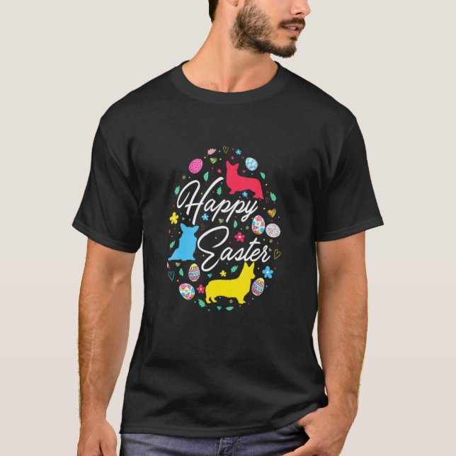 Happy Easter Cute Easter Eggs Shape Collection Fun T-Shirt (Front)