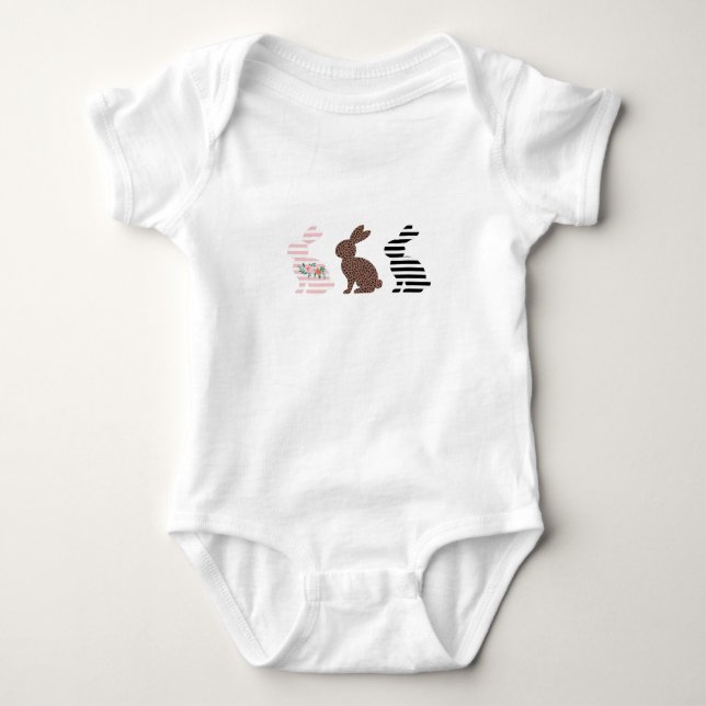 Happy Easter Cute Easter Leopard Bunny Rabbit  Baby Bodysuit (Front)