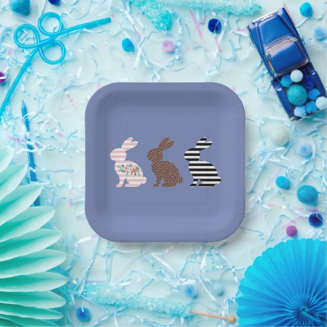 Happy Easter Cute Easter Leopard Bunny Rabbit  Paper Plate (Party)