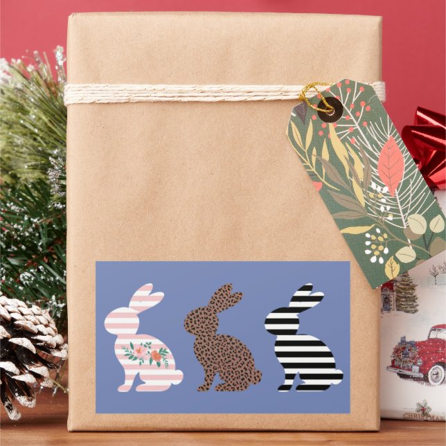 Happy Easter Cute Easter Leopard Bunny Rabbit  Rectangular Sticker (Holiday)