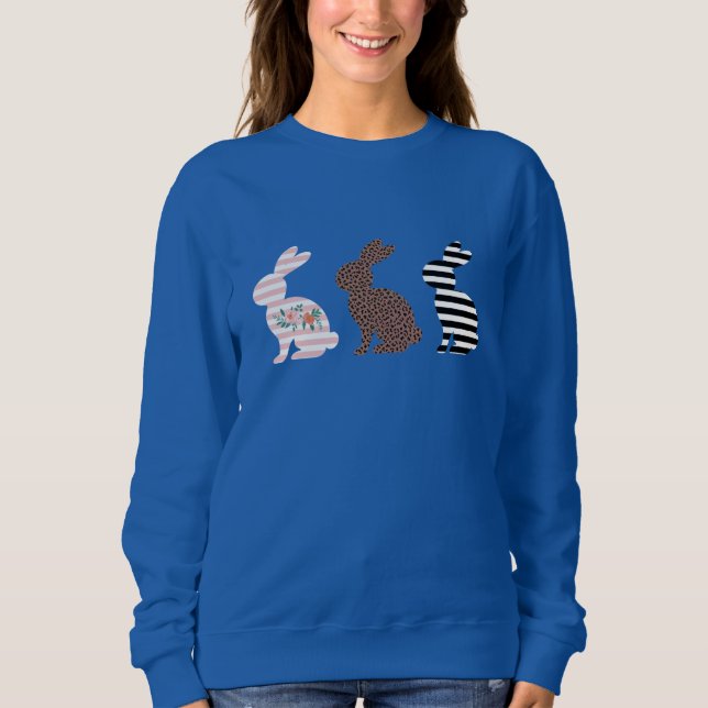Happy Easter Cute Easter Leopard Bunny Rabbit  Sweatshirt (Front)