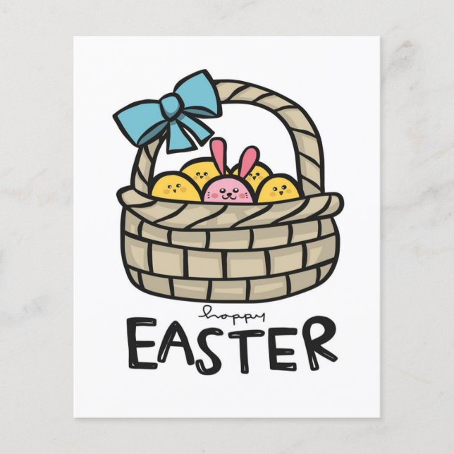 Happy Easter Cute Eggs Basket | Rabbit Bunny Eggs Flyer (Front)