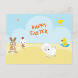 Happy Easter Cute Farm Animals Postcard