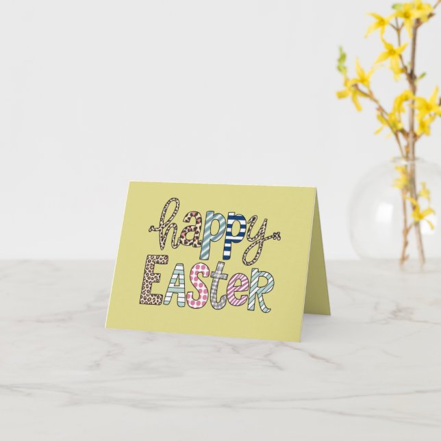 Happy Easter Cute Floral Bunny Spring Leopard Card (Yellow Flower)