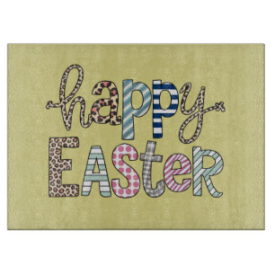 Happy Easter Cute Floral Bunny Spring Leopard Cutting Board