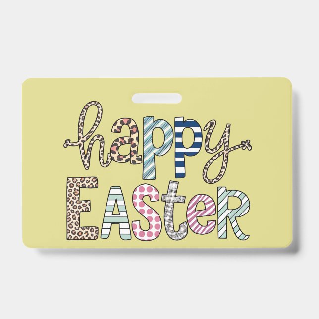 Happy Easter Cute Floral Bunny Spring Leopard ID Badge (Front)