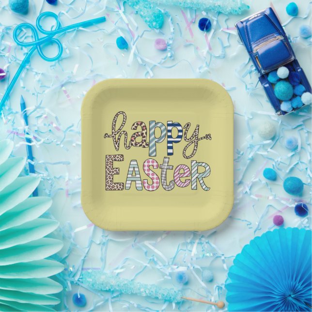 Happy Easter Cute Floral Bunny Spring Leopard Paper Plate (Party)