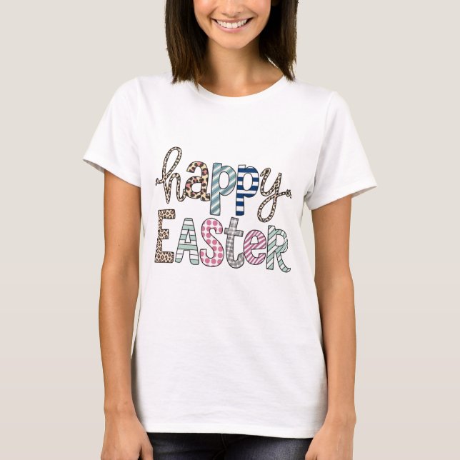 Happy Easter Cute Floral Bunny Spring Leopard T-Shirt (Front)