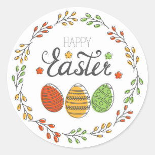 Happy Easter Cute Floral Wreath Easter Eggs Classic Round Sticker