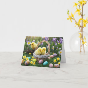 Happy Easter Cute Fluffy Yellow Chicks and Easter Card