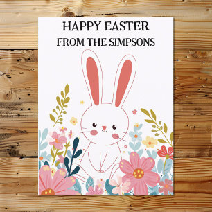 Happy Easter Cute Kawaii Bunny in Flowers Family Postcard