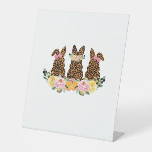 Happy Easter Cute Leopard Bunny Flower Rabbit East Pedestal Sign