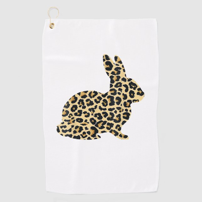 Happy Easter Cute Leopard Bunny Rabbit _1 Golf Towel (Front)
