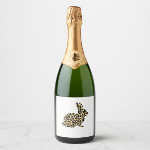 Happy Easter Cute Leopard Bunny Rabbit _1 Sparkling Wine Label