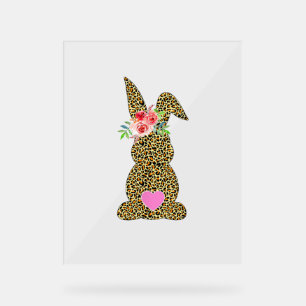 Happy Easter Cute Leopard Bunny Rabbit Acrylic Sign