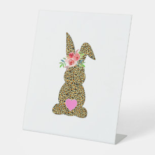 Happy Easter Cute Leopard Bunny Rabbit Pedestal Sign