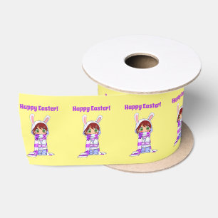 Happy Easter Cute Manga Bunny Girl Cartoon Satin Ribbon