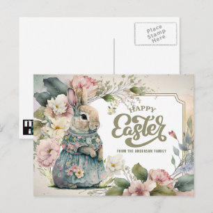 Happy Easter. Cute Old-Fashioned Bunny Holiday Postcard