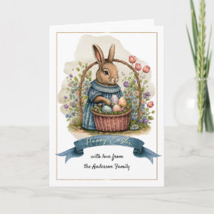 Happy Easter. Cute Old-Fashioned Bunny with Eggs  Holiday Card