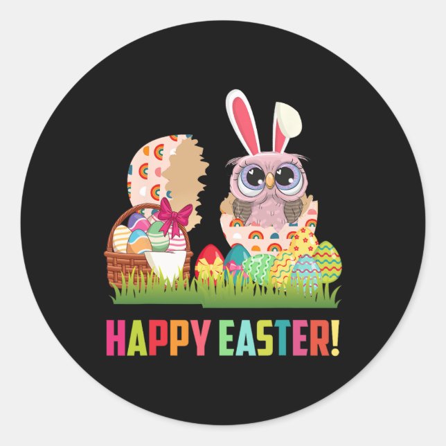 Happy Easter Cute Owl Wearing Bunny Ear Owl Lover  Classic Round Sticker (Front)