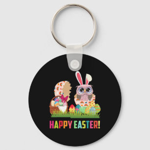 Happy Easter Cute Owl Wearing Bunny Ear Owl Lover Key Ring