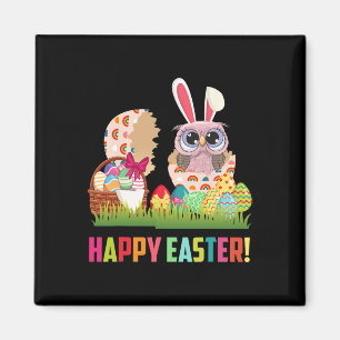 Happy Easter Cute Owl Wearing Bunny Ear Owl Lover Magnet