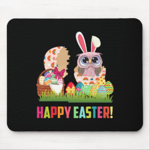 Happy Easter Cute Owl Wearing Bunny Ear Owl Lover Mouse Mat