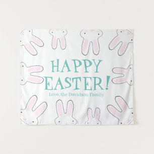 Happy Easter cute peeking bunnies funny custom Tapestry