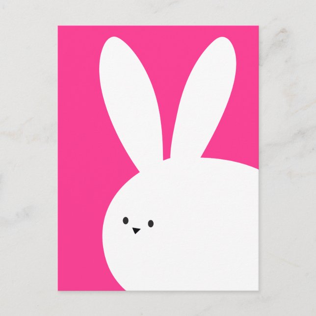 Happy Easter Cute Pink and White Bunny Rabbit Postcard (Front)