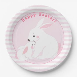 Happy Easter! Cute Pink Bunnies Paper Plates