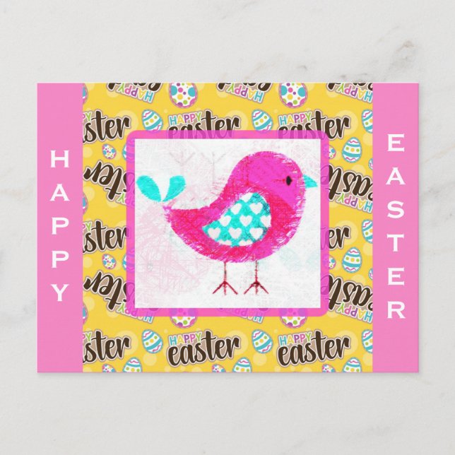 Happy Easter Cute Pink Chick Postcard (Front)
