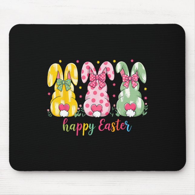 Happy Easter Cute Pink Coquette Bow Flower Bunny R Mouse Mat (Front)