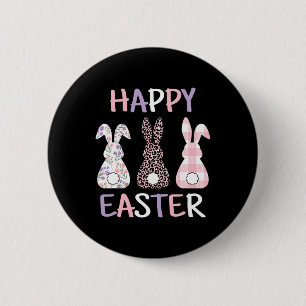 Happy Easter Cute Pink Leopard Plaid Flower Bunny 6 Cm Round Badge