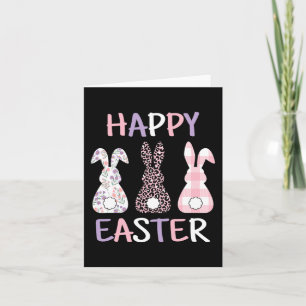 Happy Easter Cute Pink Leopard Plaid Flower Bunny Card