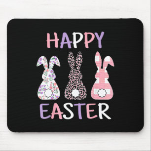 Happy Easter Cute Pink Leopard Plaid Flower Bunny Mouse Mat