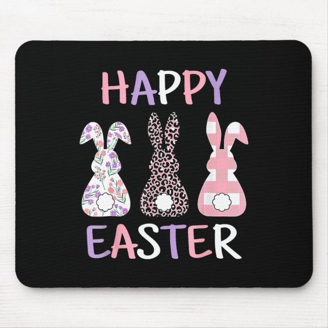 Happy Easter Cute Pink Leopard Plaid Flower Bunny  Mouse Mat (Front)