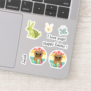 Happy Easter Cute Pug w Bunny Ears & Colourful Egg