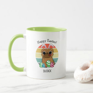 Happy Easter Cute Pug w Bunny Ears & Colourful Egg Mug