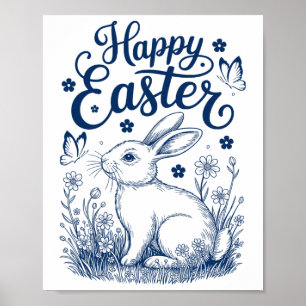Happy Easter Cute Rabbit Bunny Easter Women Kids Poster