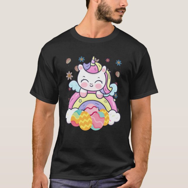 Happy Easter Cute Unicorn Wearing Bunny Ears Easte T-Shirt (Front)