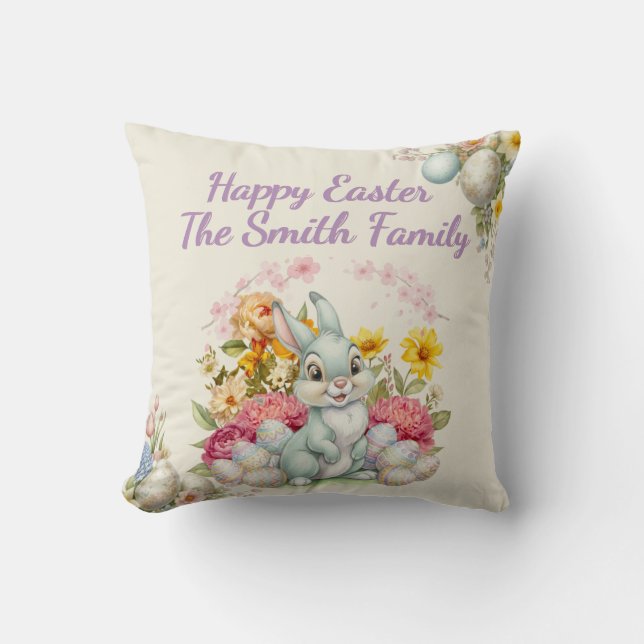 Happy Easter Cute Water Color bunny  Cushion (Front)
