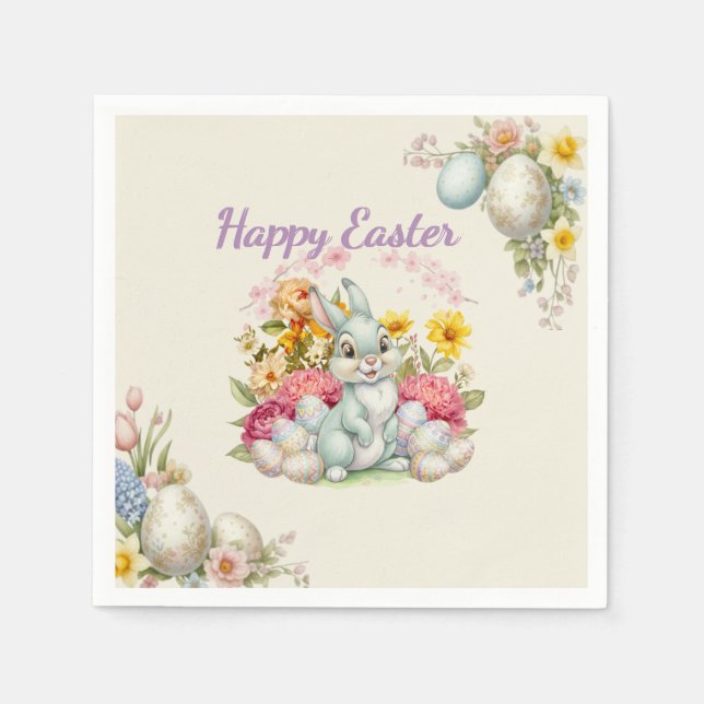 Happy Easter Cute Water Color bunny  Napkin (Front)