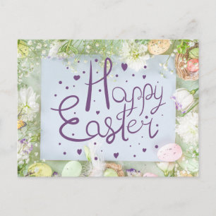 Happy Easter Cute Watercolor Spring Floral Postcard