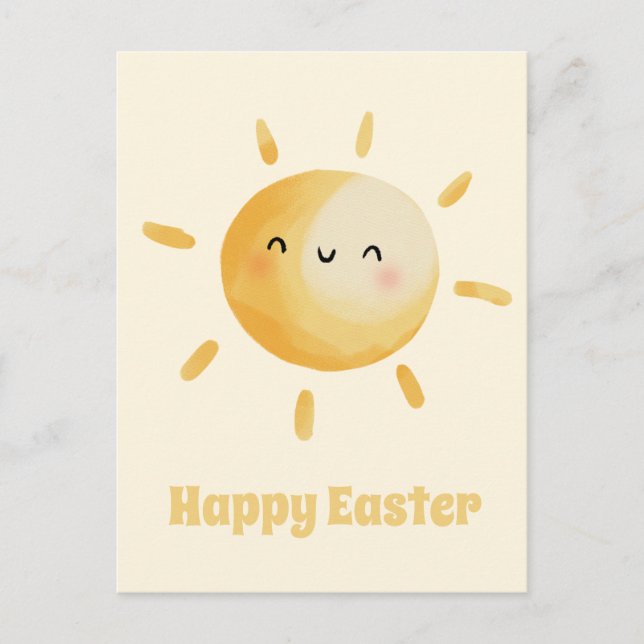 Happy Easter! Cute Watercolor Sun  Postcard (Front)