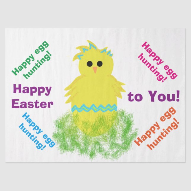 Happy Easter Cute Yellow Blue Chick Greeting Tissue Paper (Front)