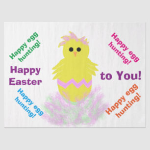 Happy Easter Cute Yellow Pink Chick Greeting Tissue Paper