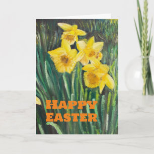 Happy Easter Daffodil Yellow Floral Cute Holiday Card